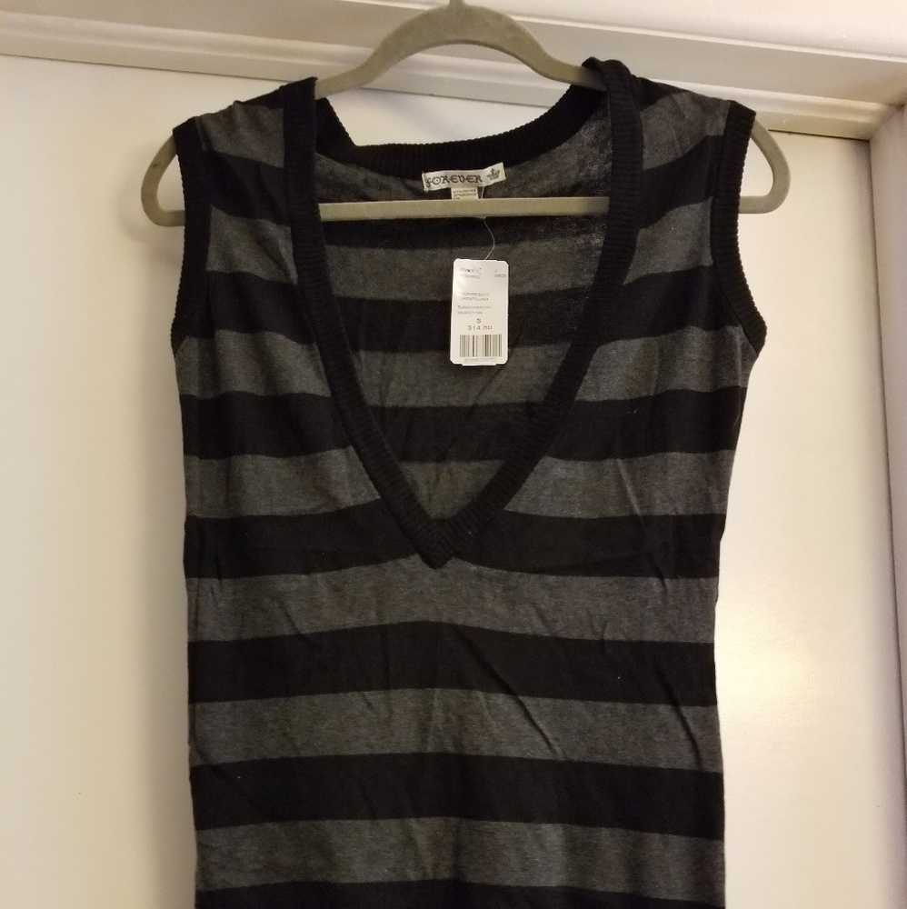 NWT black & gray striped v-neck sweater vest